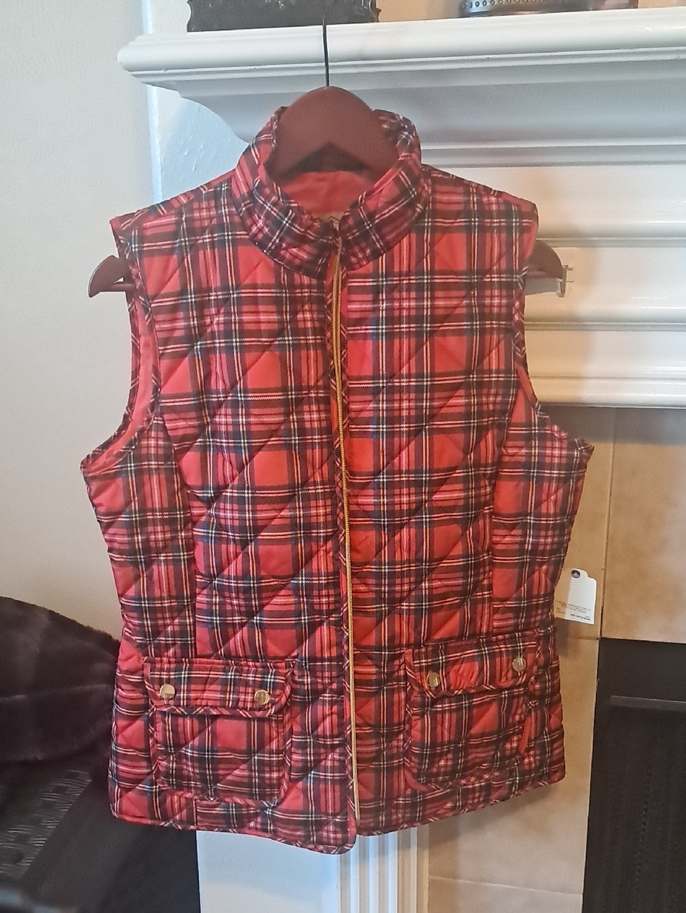 St. John's Bay Red Plaid Quilted Sleeveless Vest